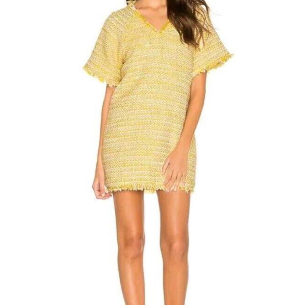 Textured V-Neck Short Sleeve Mini Dress in Yellow